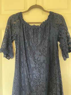 Navy Blue Lace Off-Shoulder Dress