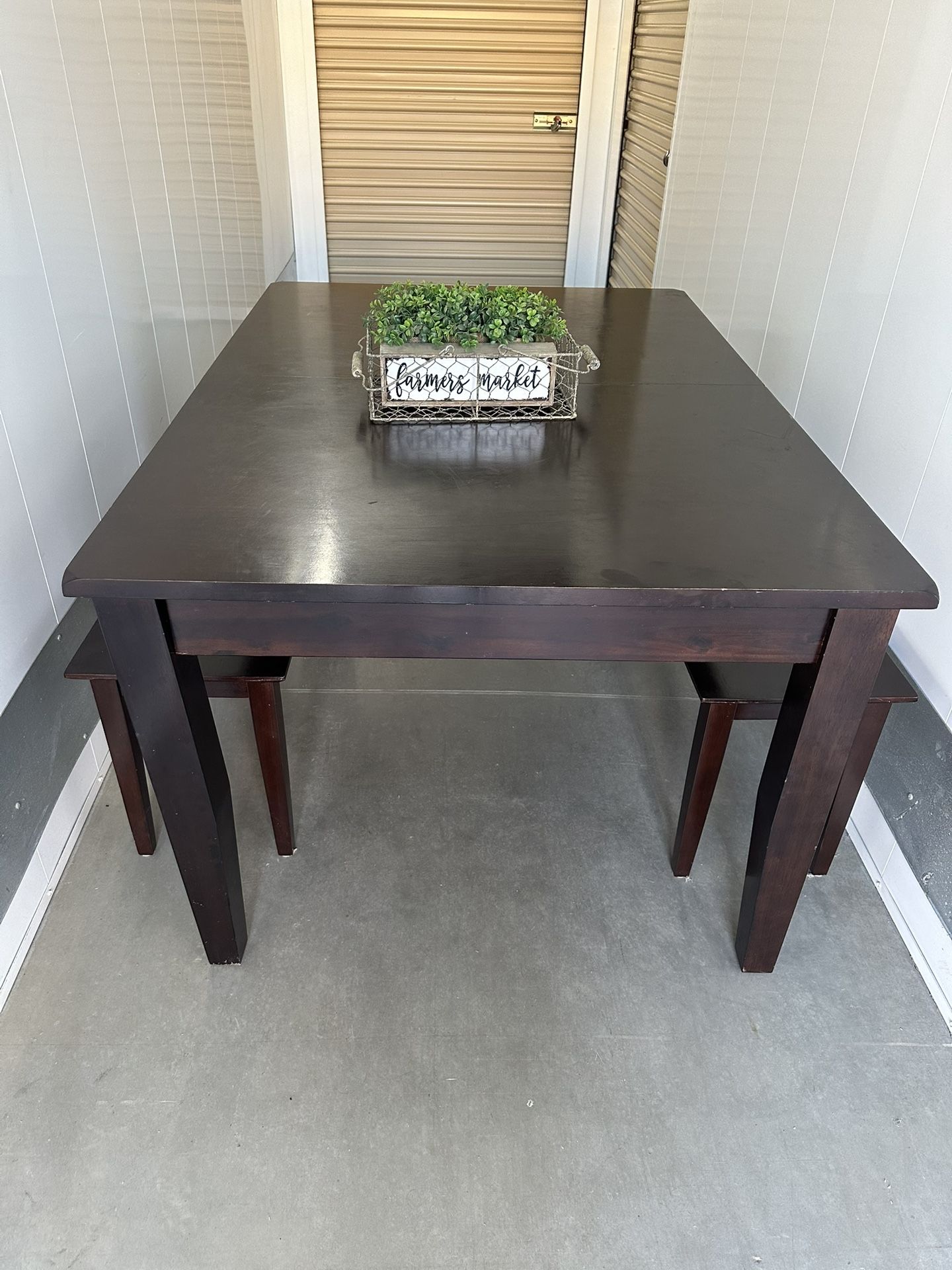 Heavy Solid Wood Dining Room Table And 2 Benches