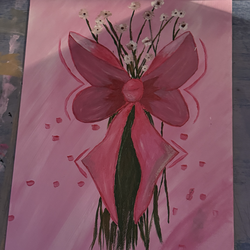 Pink Bow & Blossoms Original - 8x10