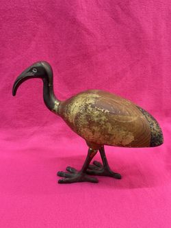 10” MCM Italian Ibis Birds Brass And Solid Wood Sculptures Gold Gilt