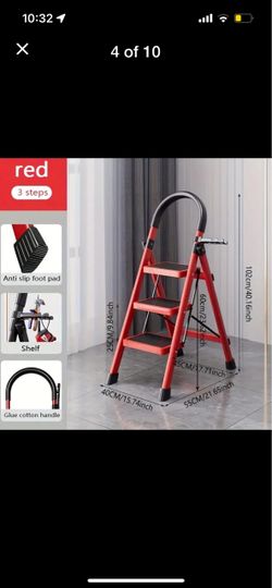 Red 3-Step Folding Ladder with Handle
