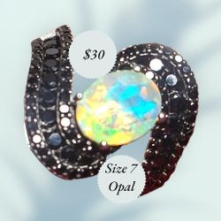 Opal And STERLING Silver 925 Ring Black Onyx AAA cz Size 7