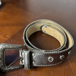 GLITZY WESTERN STUDDED RHINESTONE Gold LEATHER BELT  Length 37