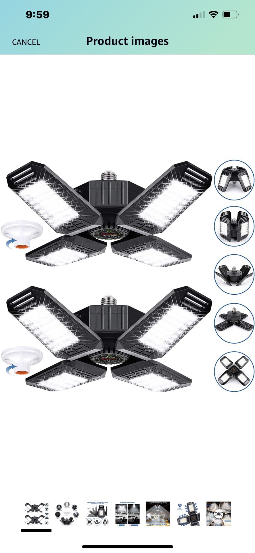 LED Garage Lights 2 Pack 100W,Yavanu 4 Panels 12000LM 6500k Garage Lights Ceiling LED E26/E27,Deformable LED Garage Lighting Fixture with Adjustable M