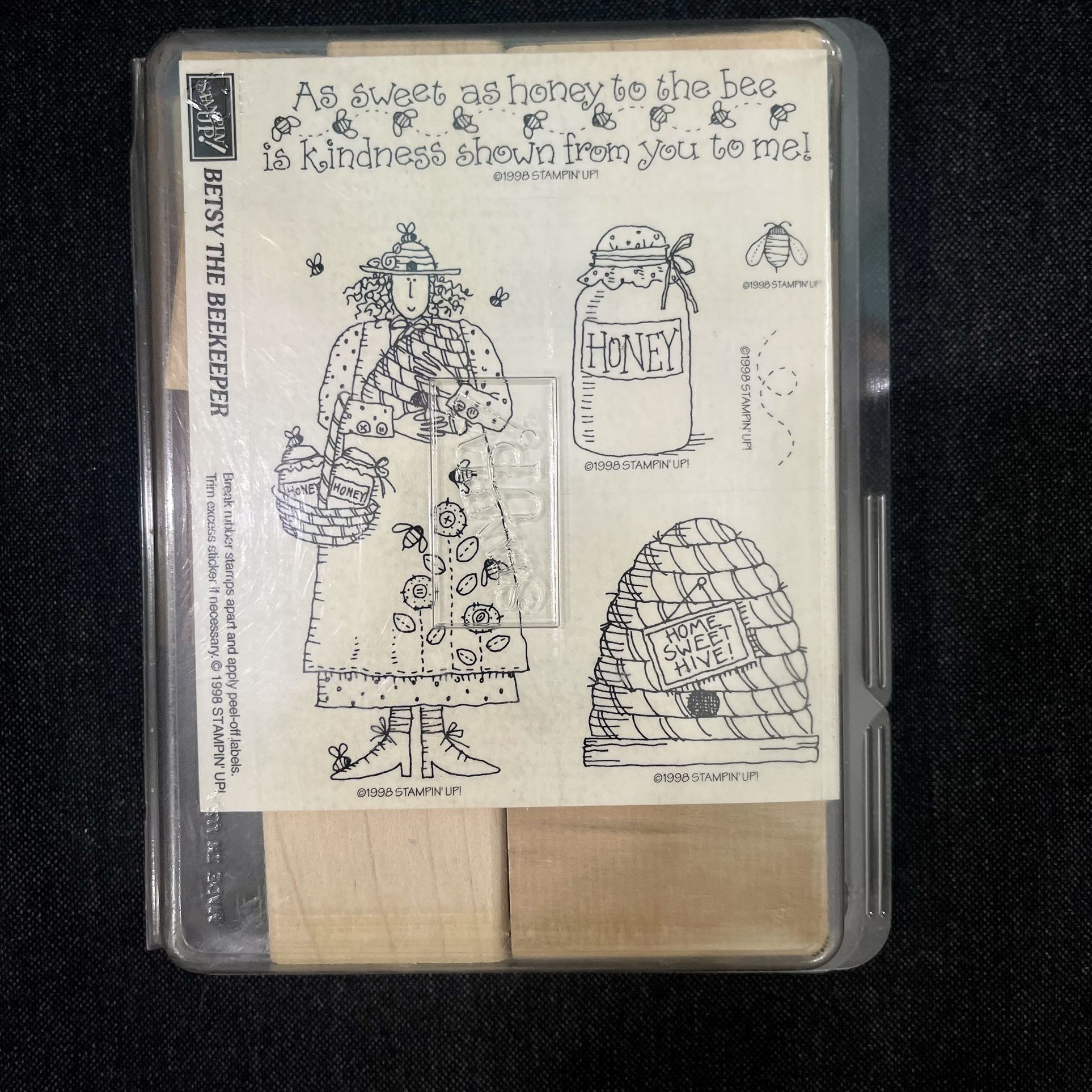 Vintage 1998 Stampin’ Up! BETSY THE BEEKEEPER Retired Rubber Stamp Set | NEW NIB