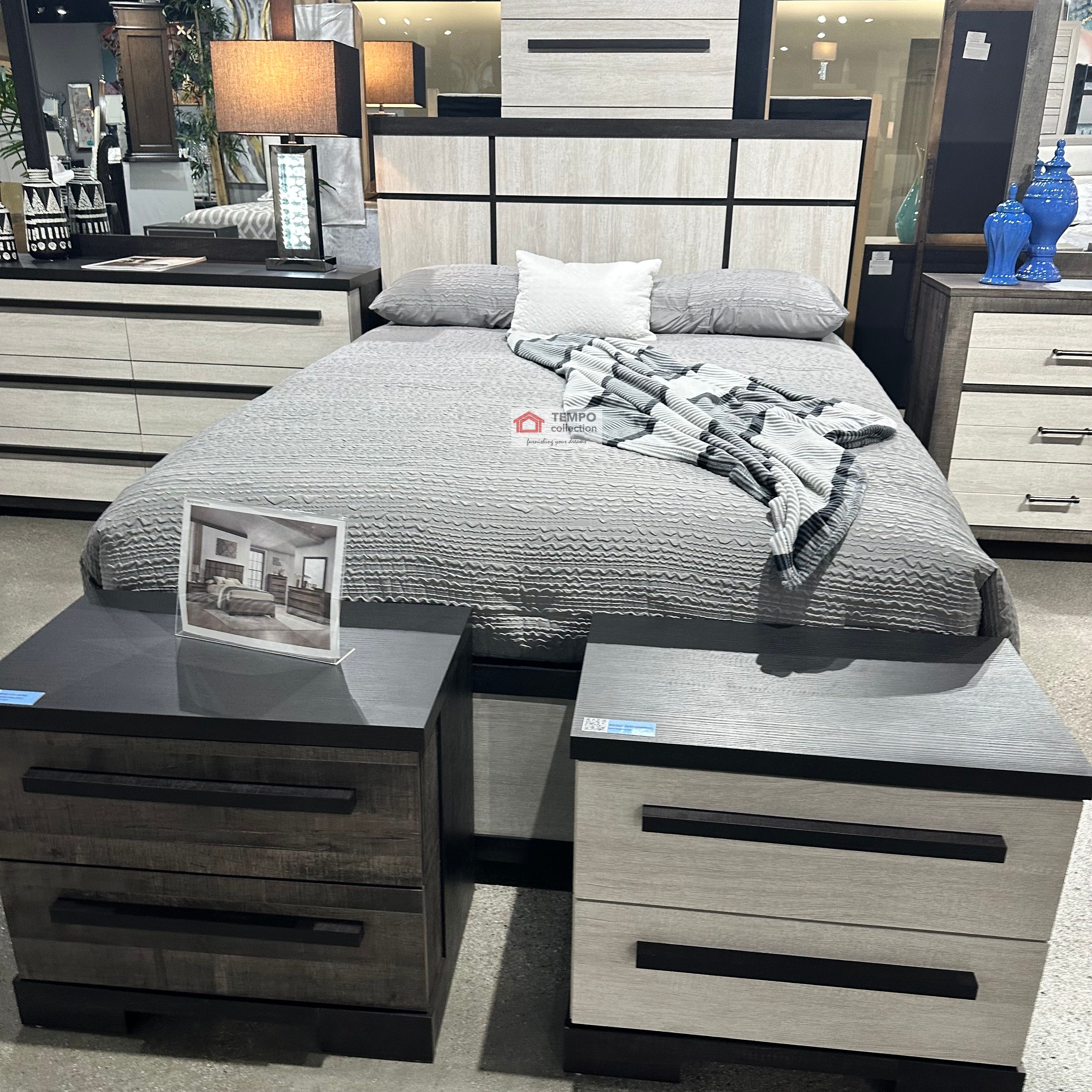 4 PCS Bedroom Set, QUEEN BED FRAME, DRESSER, MIRROR and NIGHTSTAND 