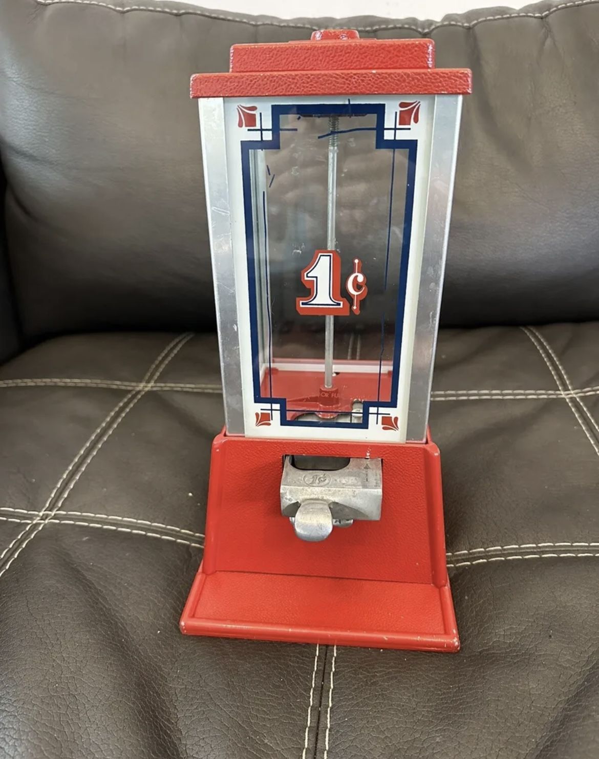 Vintage Red Dean Penny Arcade Products Co. 1 Cent Gumball Machine No Key Needed