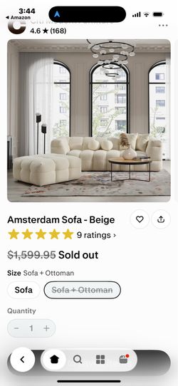 Cream boucle sofa and ottoman