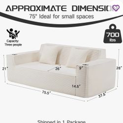 76'' Corduroy Boneless Loveseat with Cup Holders, Compression Sofa in a Box, Modern Couch 
