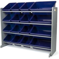 New In Box Supersized Toy Storage Organizer with 16 Removable Bins, Grey/Navy