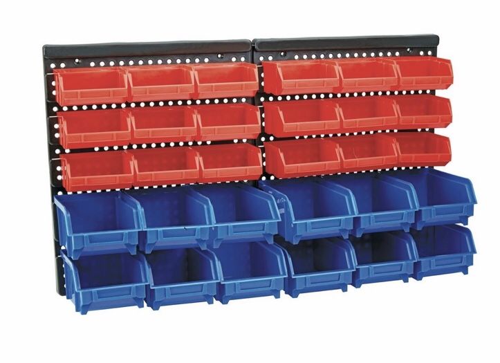 Pegboard 30 parts bins red and blue new!