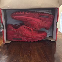 Men Nike Air Max 90 Leather Triple Red