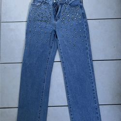 Jean Corte alto Accesorios plateados size S