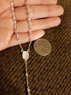 925 Italy Sterling Silver Dainty Diamond Cut Beads Rosary Necklace for Women 19" Plata 925 Rosario Para Dama 19"