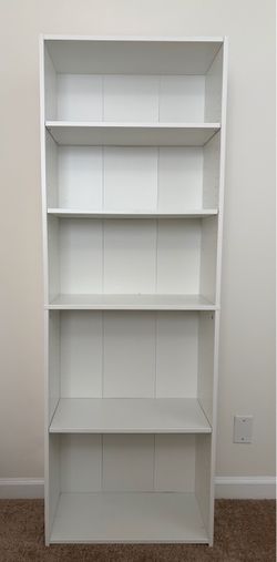 5 shelf white bookcase