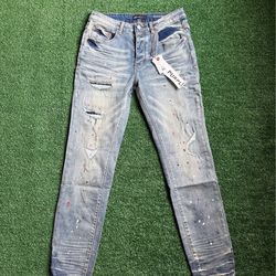 PURPLE Brand Light Wash Distressed Jeans (Paint Splatter)