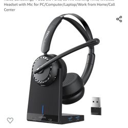 Wireless Headset, Bluetooth 5.2 Headset with Microphone (AI Noise Cancelling), 4 USB 3.0 Ports, 65 Hrs Working Time, Wireless Headset with Mic for PC/