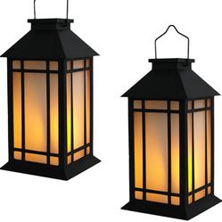 Bdor 13 Inch Outdoor Decorative Lanterns with LED Candle Timer 2 Pack Black Battery powered convenience, cozy flameless glow, automatic daily timer, w