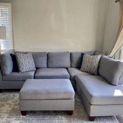 Brand New Grey Sectional Sofa Couch With Ottoman 