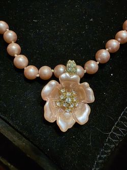 Nolan Miller Pink Pearl Beaded Necklace with Flower Pendant