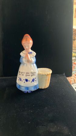 Vintage Blue Praying Lady Tooth Pick Holder