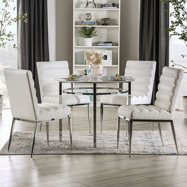Brand New Plush White 5pc Modern Style Dining Table Set