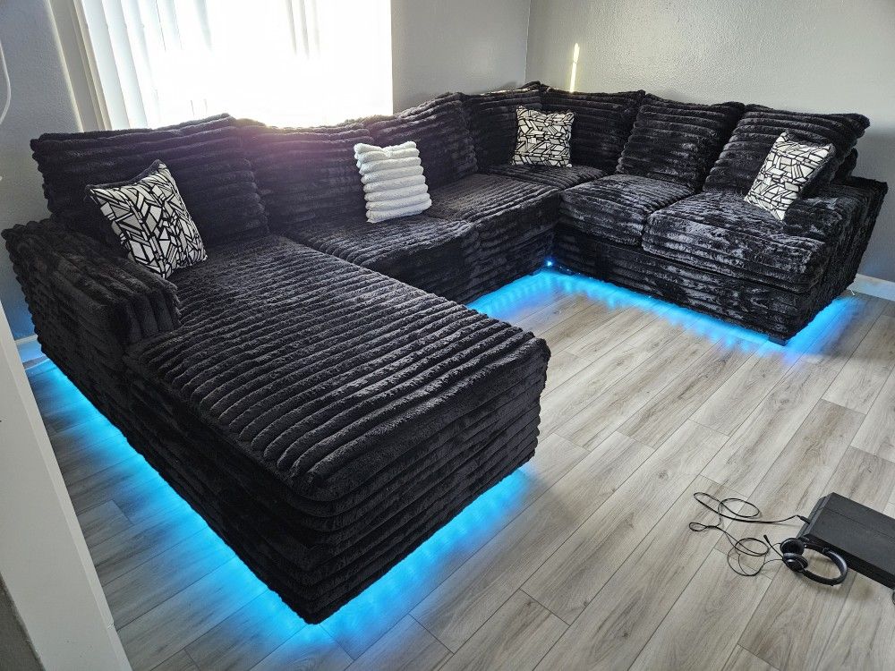 Brand New Sectional 3 Pcs XL Corduroy Fabric W/ LED Light $1699
