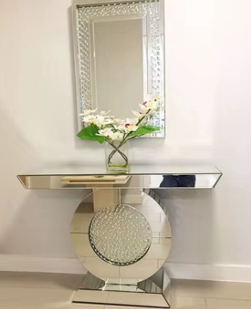 New Hollywood Regency Glamour Style Mirrored Console Table