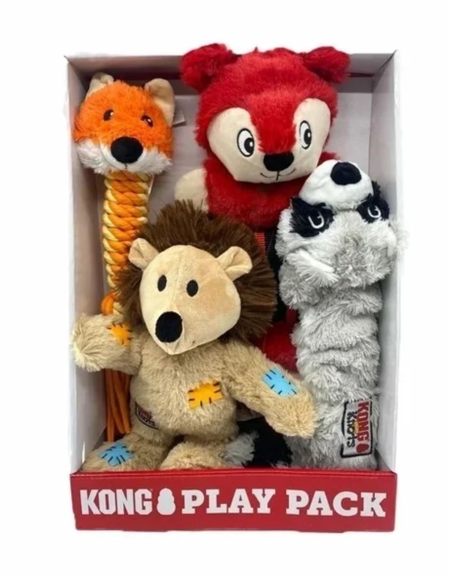 Kong Play Pack Dog Toy 4 count Holiday Gift Set Plush Pack Canine Doggy Toys