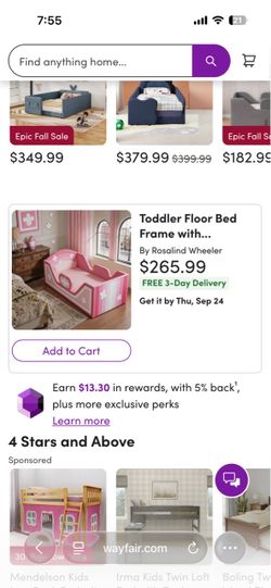 Foam toddler bed for a girl