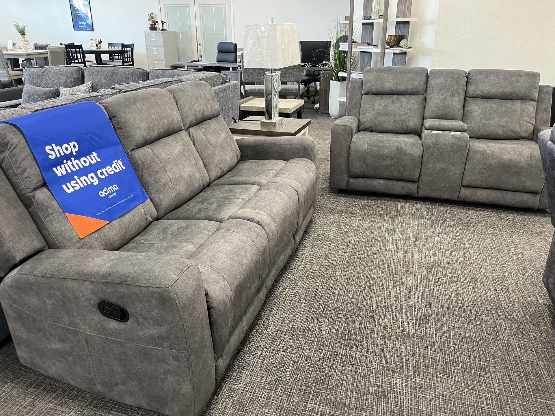 2 Pc Dark Gray Sofa & Loveseat Recliner Set