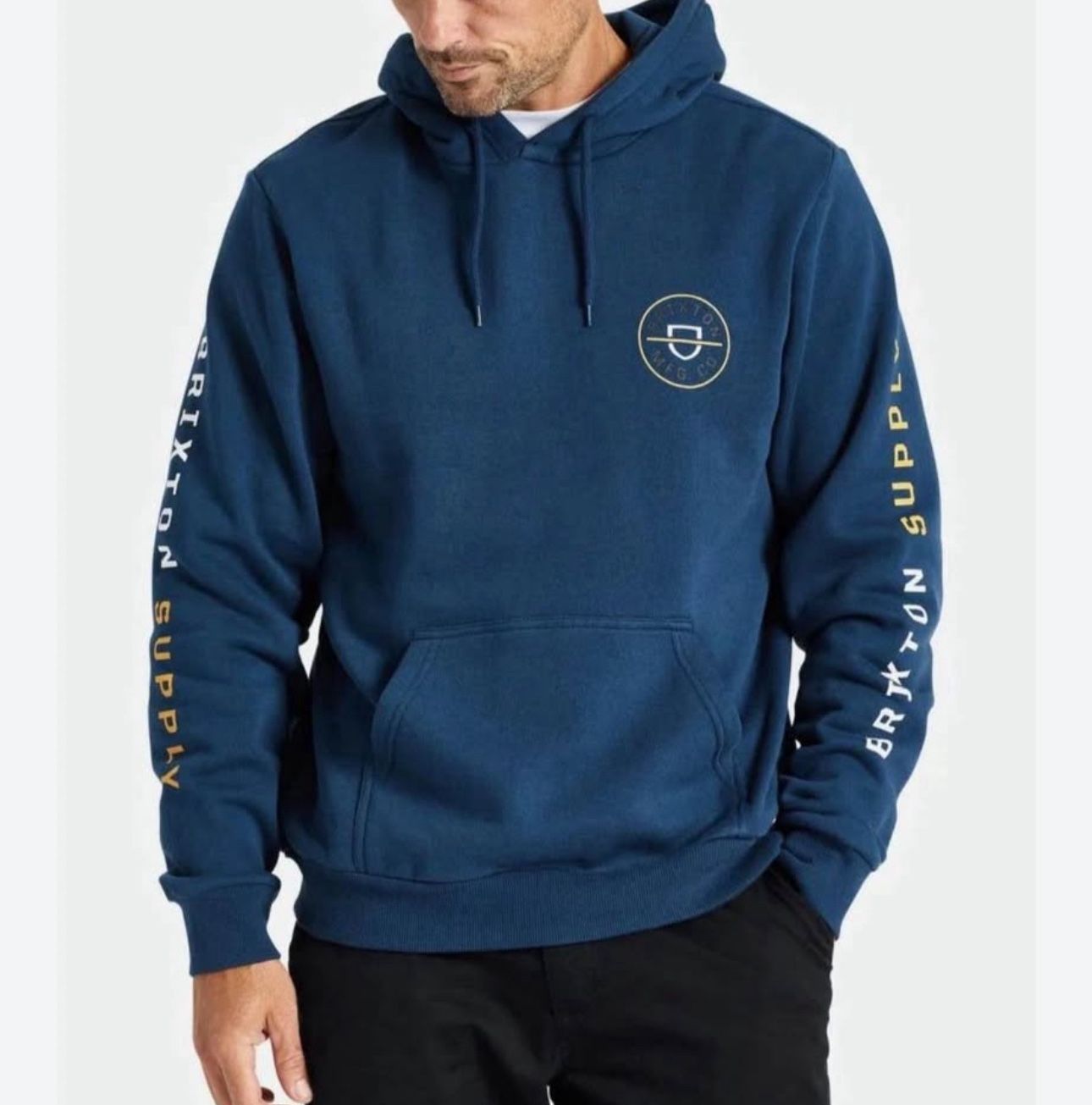 Brixton Men’s Crest Hood Sweater Color Moonlit Ocean Size XL