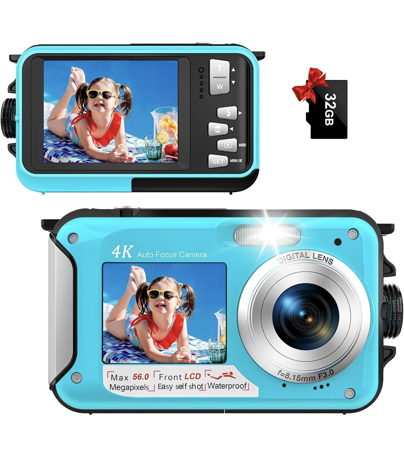 4K Underwater Camera 56MP Autofocus 16FT Waterproof Camera Dual