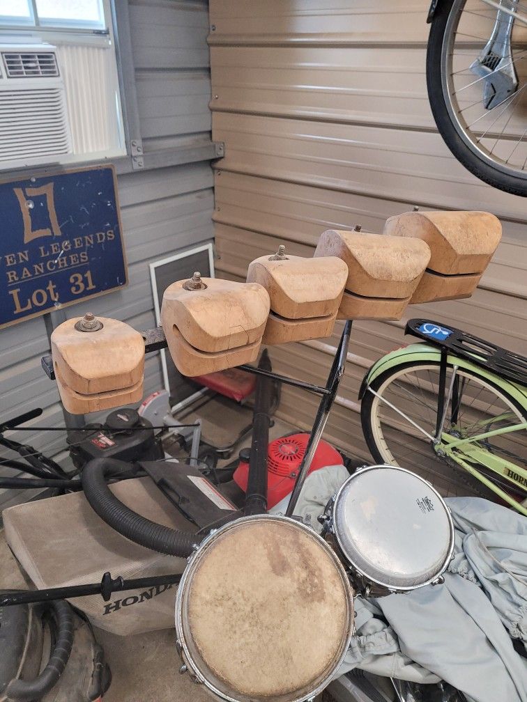 Vintage Bongo Drums With Vintage Ludwig Temple Blocks.