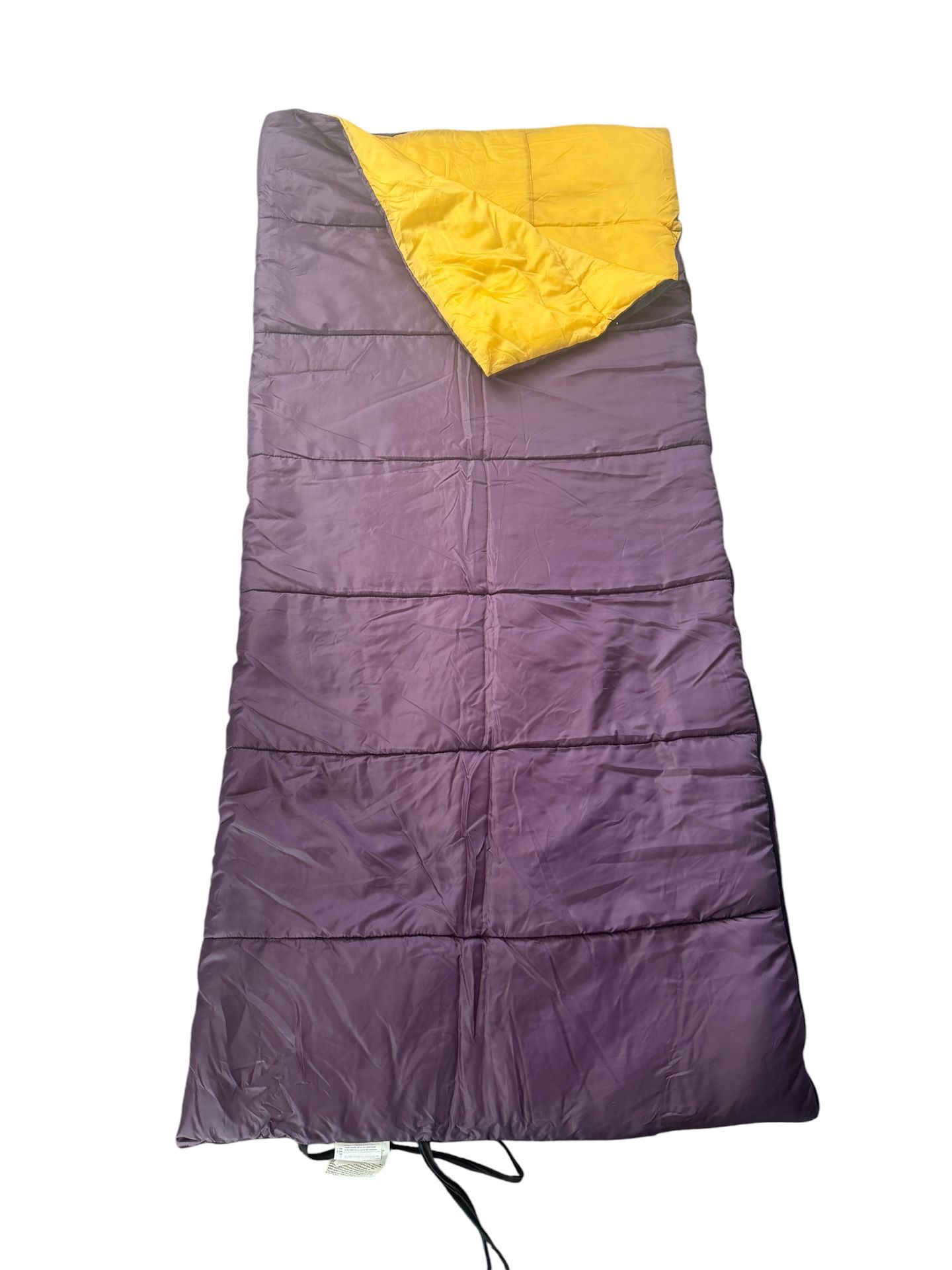 Purple and yellow sleeping bag for one 75" L x 34" W folded