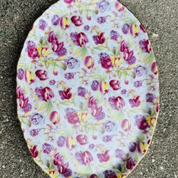 Chintz Style Royal Cotswolds English Tea Bathroom Jewelry Tray Pink Tulips Lilacs Spring Flowers $5