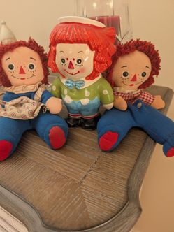 Raggedy Ann & Andy Dolls and Ceramic Figure Set
