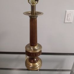 Mid Century Brass And Walnut Lamp 