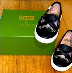New Kate Spade X Keds Kids Double Decker Hayden Black Cat Slip On Sneaker Size 6