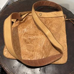 Leather Lucky Brand Tan Embossed Shoulder Bag
