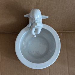 Angel Sitting Atop Of Circular Ceramic Bowl 6" Width 2.5" Height Home Decor 