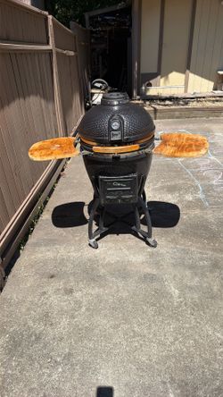 22 in. Kamado S-Series Ceramic Charcoal Grill in Black with Cover, Cart, Side Shelves, Two Cooking Grates and Ash Drawer