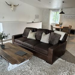 large restoration hardware leather couch sofa - deep sitting italian grain leather