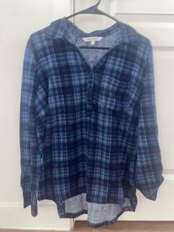 Emily Daniels Blue Plaid Flannel Top