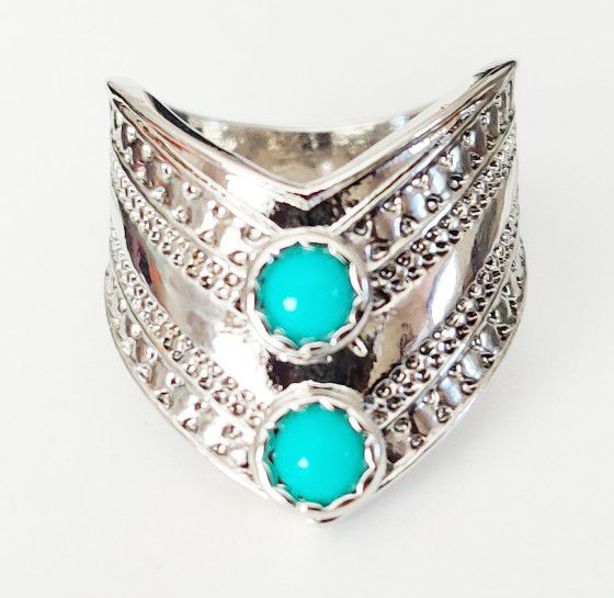 Boho Turquoise Colored Chevron Ring Size 7 8 9