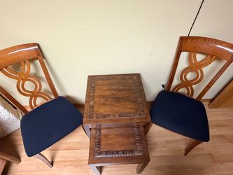 Elegant Wooden Conversation Set with Cushion Chairs & Nesting Tables