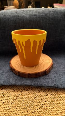 Set of 6 Winnie the Pooh Inspired Terracotta Planters with Wood Slice Stands