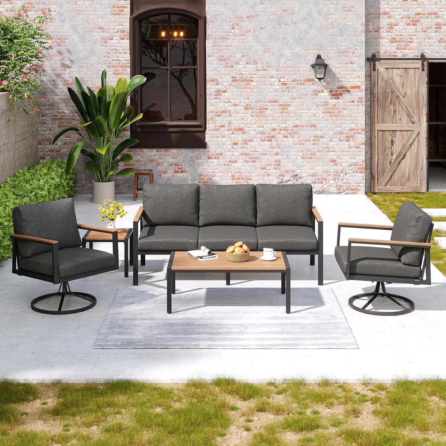 5pc outdoor patio furniture set with swivel chairs