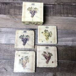 Marble  Coasters (4)- With Wine Grape Design BNIB