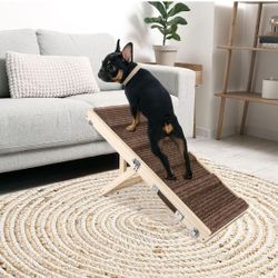 Small Dog Ramp, Adjustable Portable Folding Wooden Pet Ramp, 32" Long with Non-Slip Traction Mat, Adjustable from 9" to 17.5"